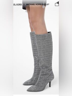 Michael Kors Silver Knee-High Pointed Toe Stiletto Boots